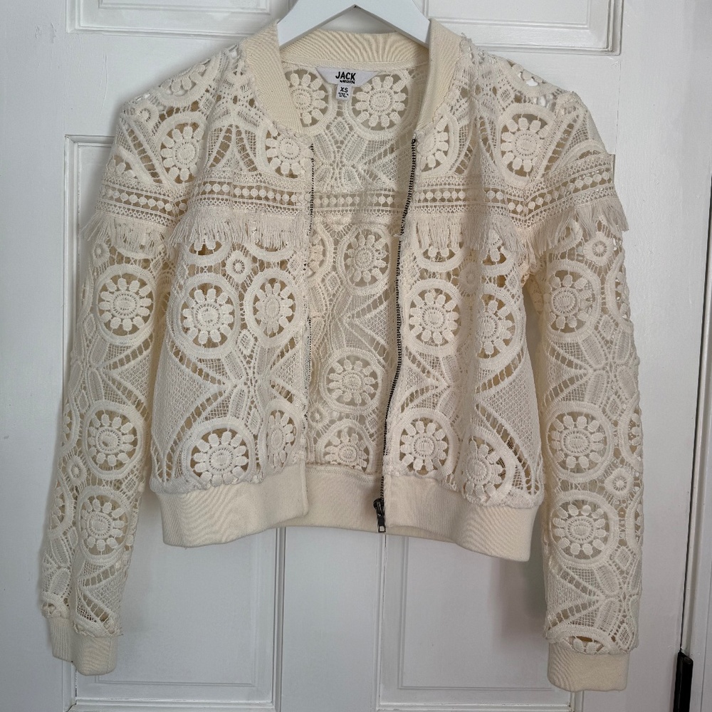 Jack by BB Dakota Lace Bomber Jacket in Cream